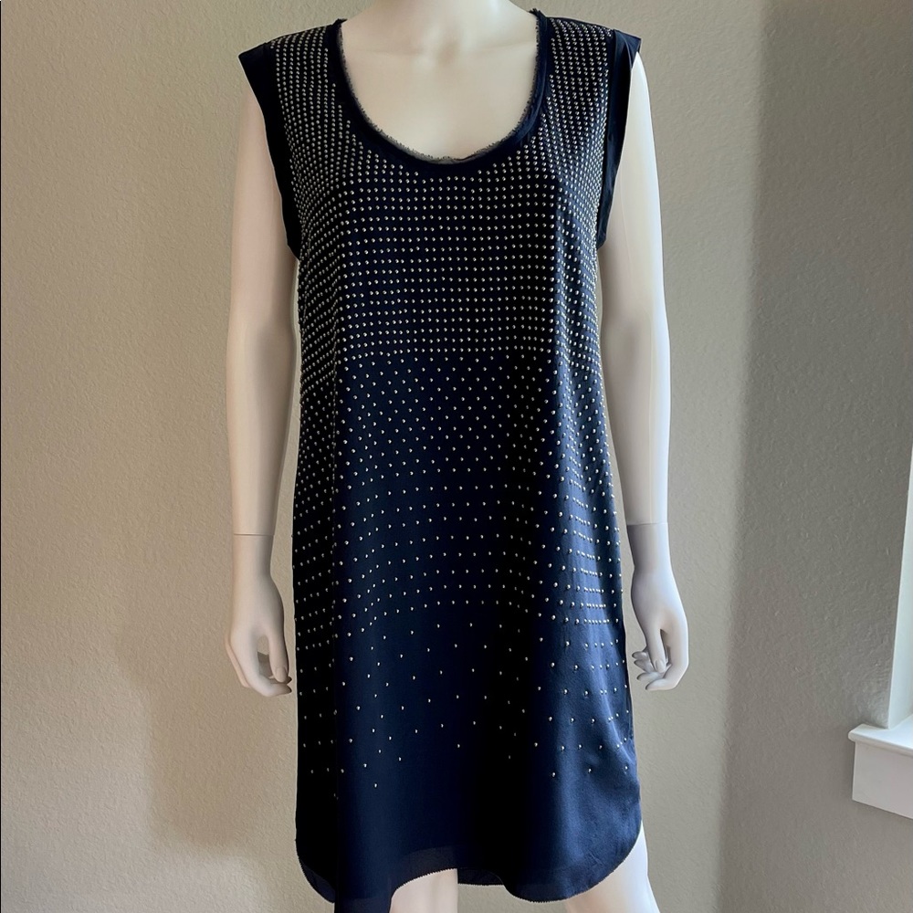 Rebecca Taylor Beaded Dress, Dark Blue/Metal Embellishments, Size 10